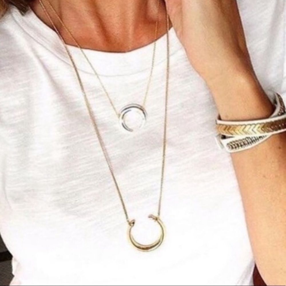 Sella & Dot Double Horn Pendant Gold Tone Necklace